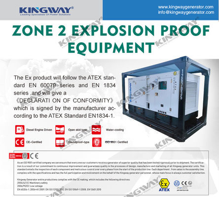 Capot de plate-forme offshore 25kva 400v 50hz 3 phase 4 moteur diesel résistant à l'explosion générateur certifié ATEX zone 2